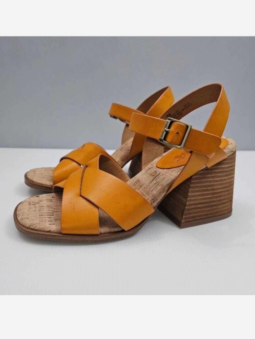 Kork-Ease Ochre Leather Crisscross Block Heel Sandals